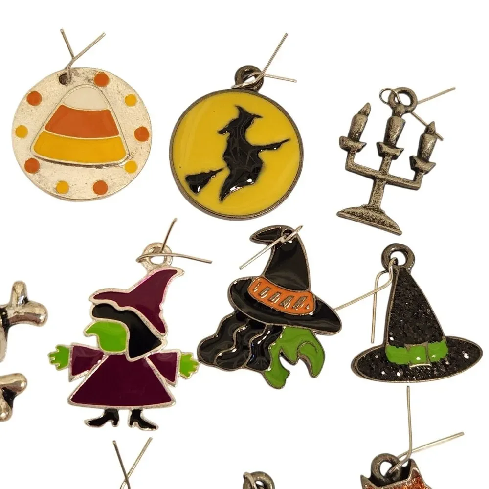 Halloween Charms 15Pc Set Enamel Spooky Pumpkin Witch Skull Ghost Jewelry Making